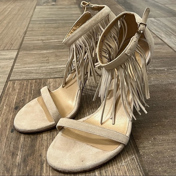 STUART WEITZMAN Love Fringe Boho Nude Stilettos - Picture 1 of 6
